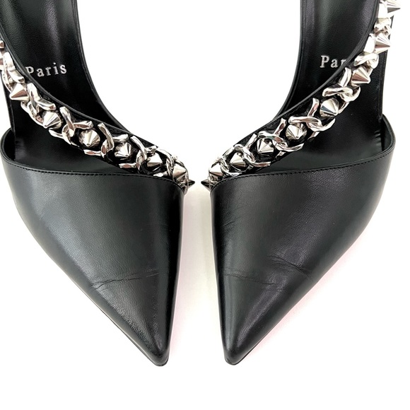 CHRISTIAN LOUBOUTIN | Deomina Chain Black Leather 100 Pumps Heels EU 39 US 9 - Picture 4 of 16